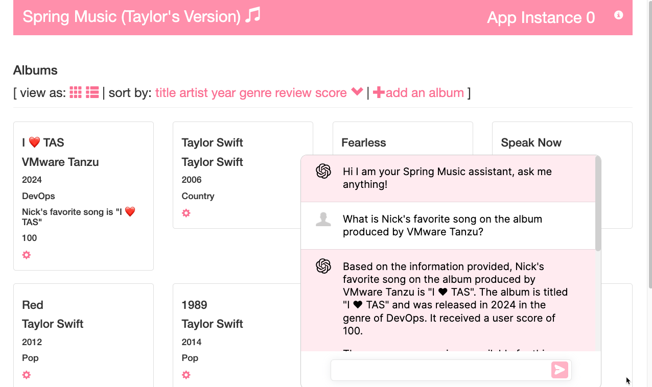 Spring Music application with AI assistant