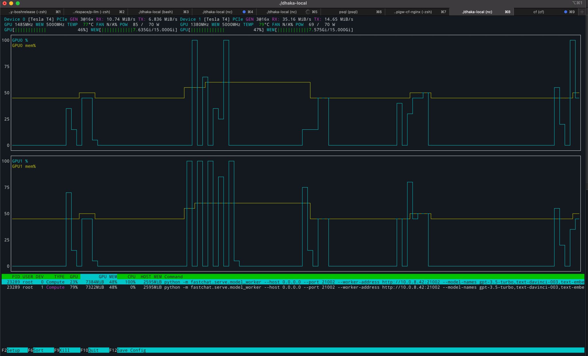 nvtop output showing GPU utilization